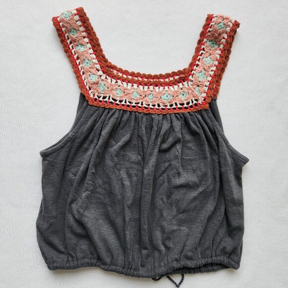 Lucky Brand Tops - Lucky Brand Crochet Bubble Tee Sleeveless Top Boho Hippie Prairie Cute Small